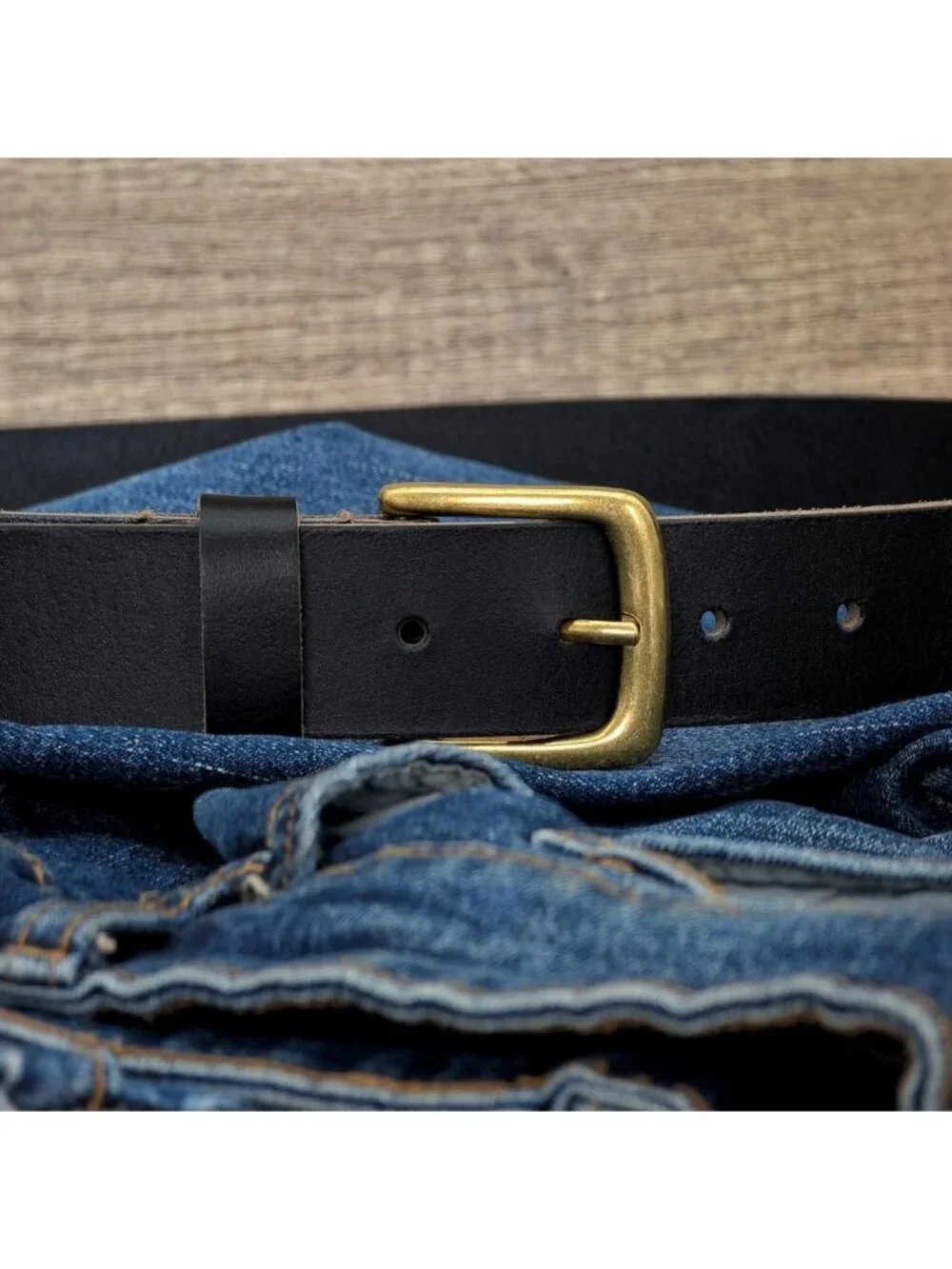 34mm Full Grain Leather Belt with Brass Buckle - Made in England, Stylish